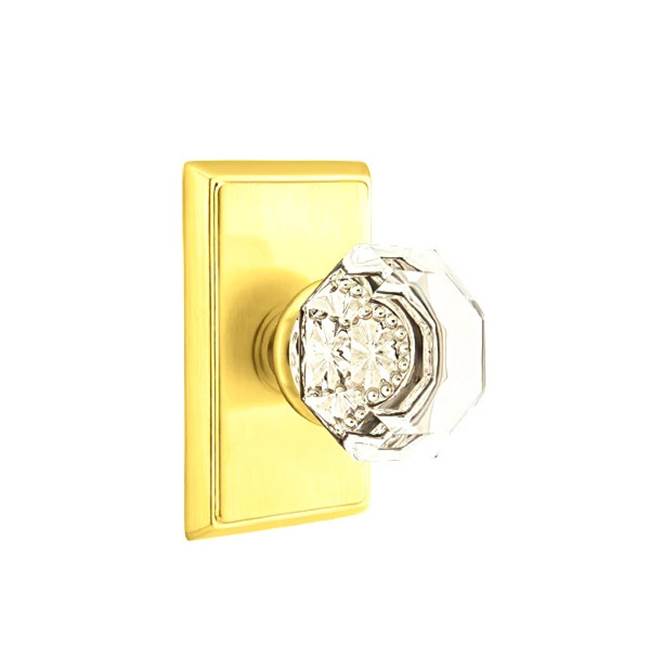 Emtek - Passage, Rectangular Rosette, Old Town Crystal Knob, US3NL - Unlacquered Brass
