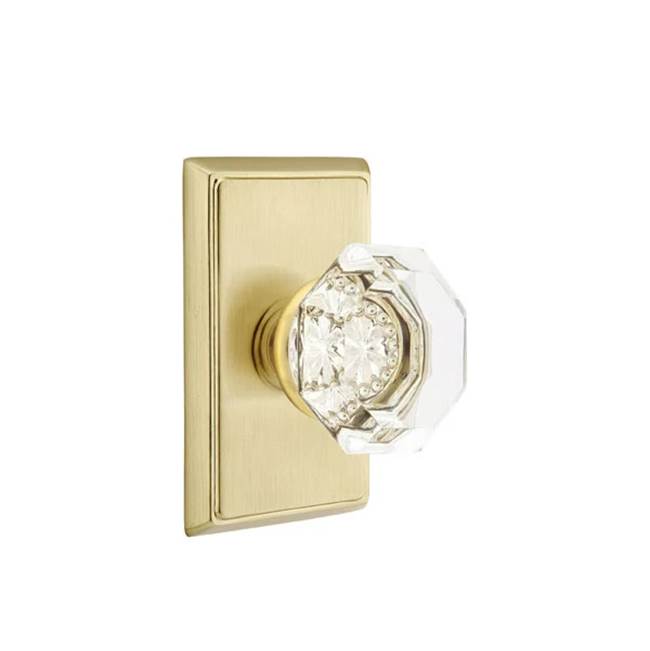 Emtek - Concealed, Privacy, Rectangular Rosette, Old Town Crystal Knob, US4 - Satin Brass