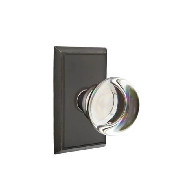 Emtek - Concealed, Privacy, Rectangular Rosette, Providence Crystal Knob, US10B - Oil Rubbed Bronze