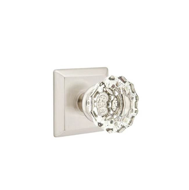 Emtek - Concealed, Privacy, Quincy Rosette, Astoria Clear Knob, US15 - Satin Nickel