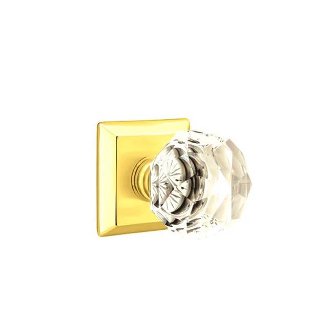Emtek - Concealed, Privacy, Quincy Rosette, Diamond Crystal Knob, US3 Lifetime - Polished Brass
