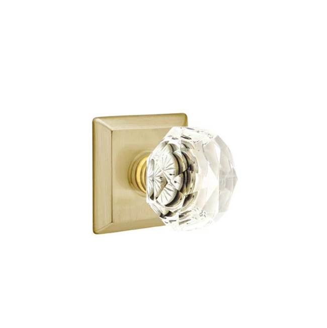 Emtek - Concealed, Privacy, Quincy Rosette, Diamond Crystal Knob, US4 - Satin Brass