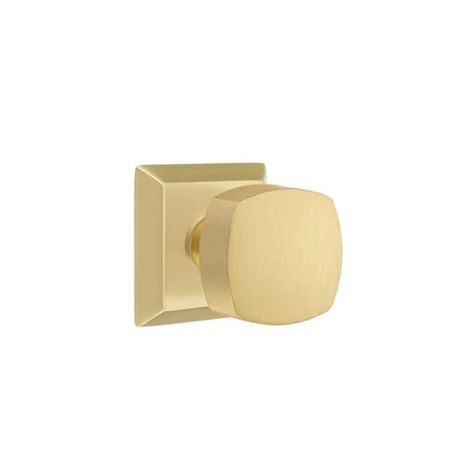 Emtek - Concealed, Privacy, Quincy Rosette, Freestone Knob, US4 - Satin Brass