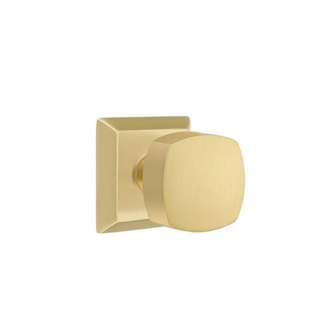 Emtek - Concealed, Passage, Quincy Rosette, Freestone Knob, US4 - Satin Brass