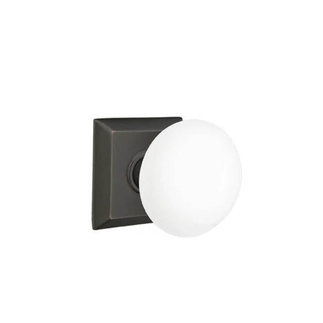 Emtek - Passage, Quincy Rosette, Ice White Knob, US10B - Oil Rubbed Bronze