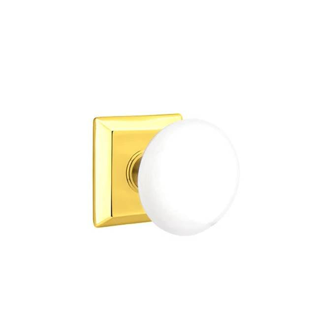 Emtek - Passage, Quincy Rosette, Ice White Knob, US3 Lifetime - Polished Brass