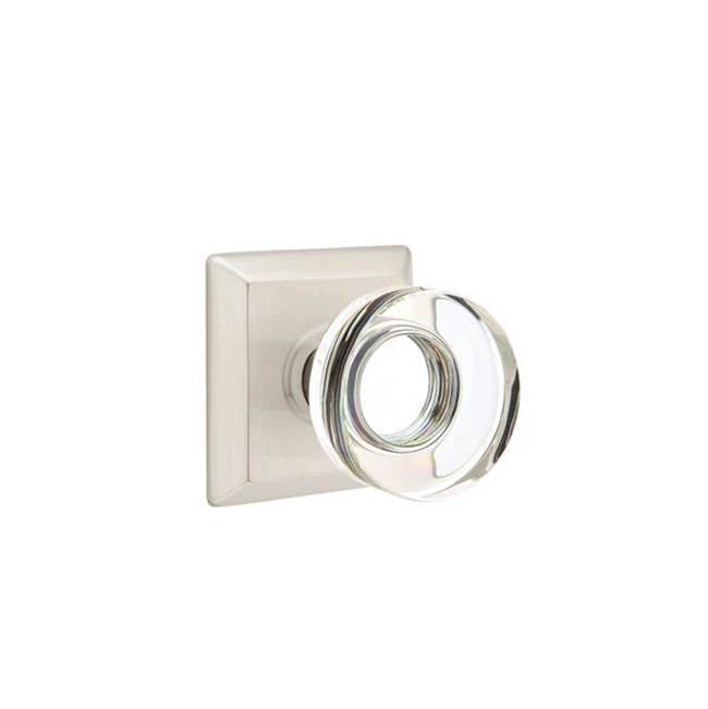 Emtek - Concealed, Privacy, Quincy Rosette, Modern Disc Crystal Knob, US15 - Satin Nickel