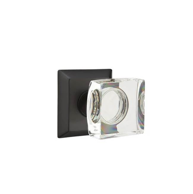Emtek - Passage, Quincy Rosette, Modern Square Crystal Knob, US19 - Flat Black