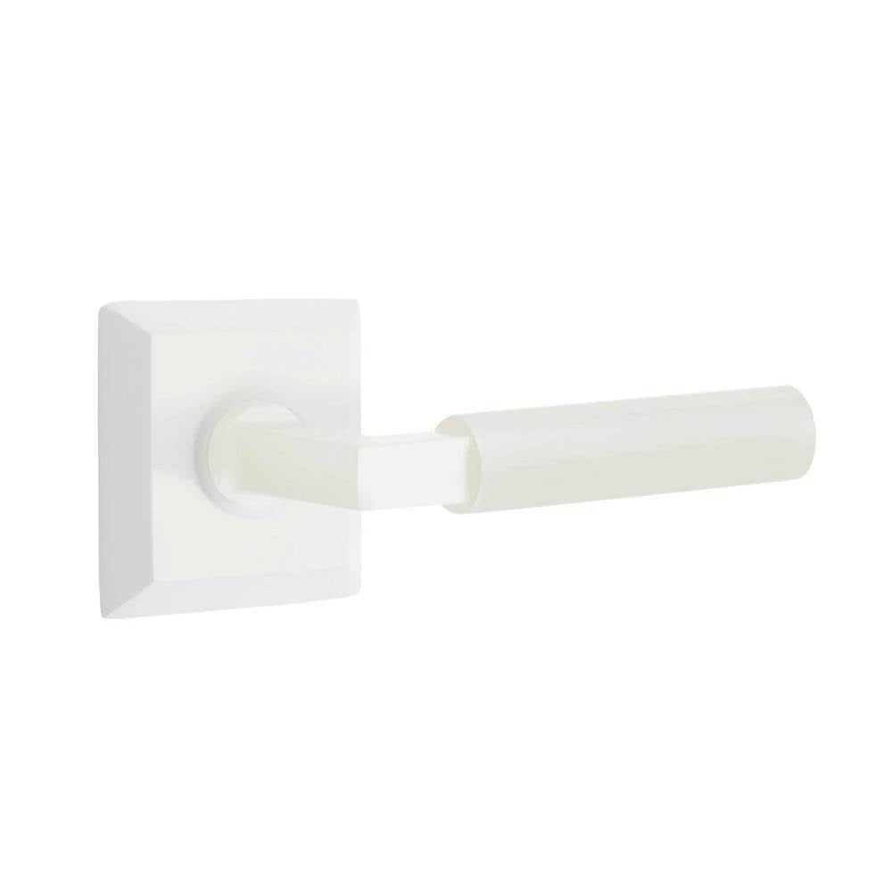 Emtek - Select Privacy, Quincy Rosette MW, L-Square Stem MW, Smooth Handle MW RH - Matte White