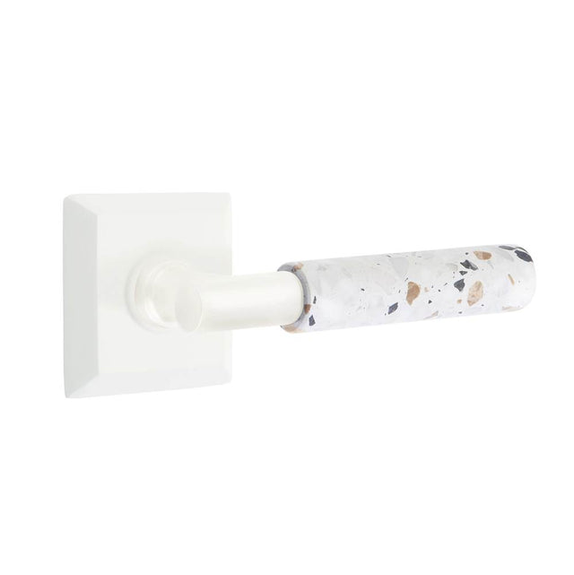 Emtek - Select Passage, Quincy Rosette Matte White, T-Bar Stem Matte White, Light Terrazzo Handle, LH - Matte White