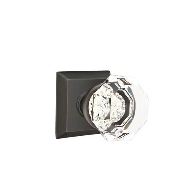 Emtek - Concealed, Privacy, Quincy Rosette, Old Town Clear Knob, US10B - Oil Rubbed Bronze