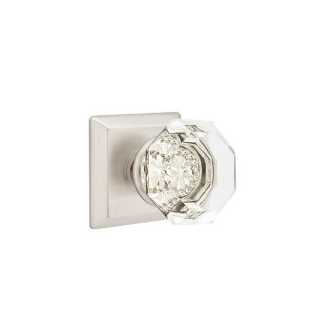 Emtek - Concealed, Privacy, Quincy Rosette, Old Town Clear Knob, US15 - Satin Nickel