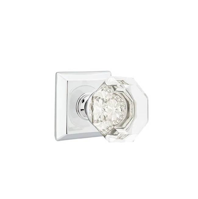 Emtek - Concealed, Privacy, Quincy Rosette, Old Town Clear Knob, US26 - Polished Chrome