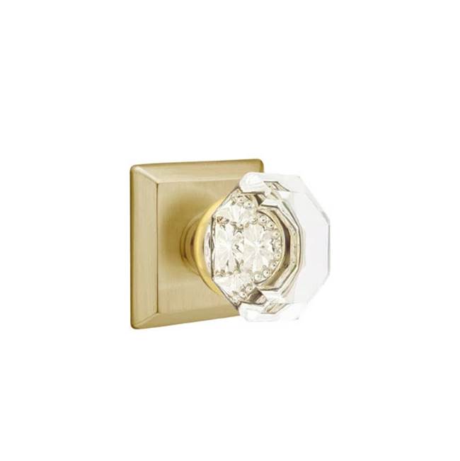 Emtek - Concealed, Privacy, Quincy Rosette, Old Town Crystal Knob, US4 - Satin Brass