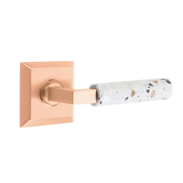 Emtek - Select Dummy, Quincy Rosette Satin Rose Gold, L-Square Stem Satin Rose Gold, Light Terrazzo Handle - Satin Rose Gold