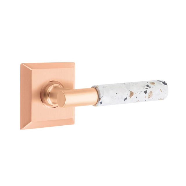 Emtek - Select Passage, Quincy Rosette Satin Rose Gold, T-Bar Stem Satin Rose Gold, Light Terrazzo Handle, LH - Satin Rose Gold