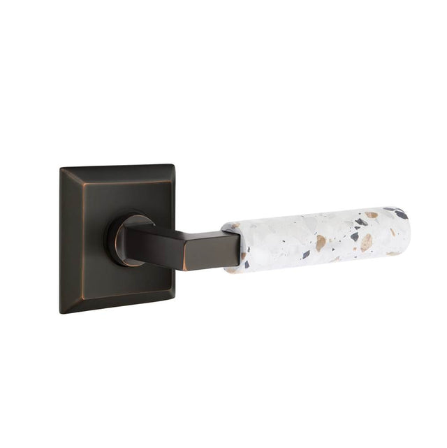 Emtek - Select Passage, Quincy Rosette US10B, L-Square Stem US10B, Light Terrazzo Handle, LH - Oil Rubbed Bronze