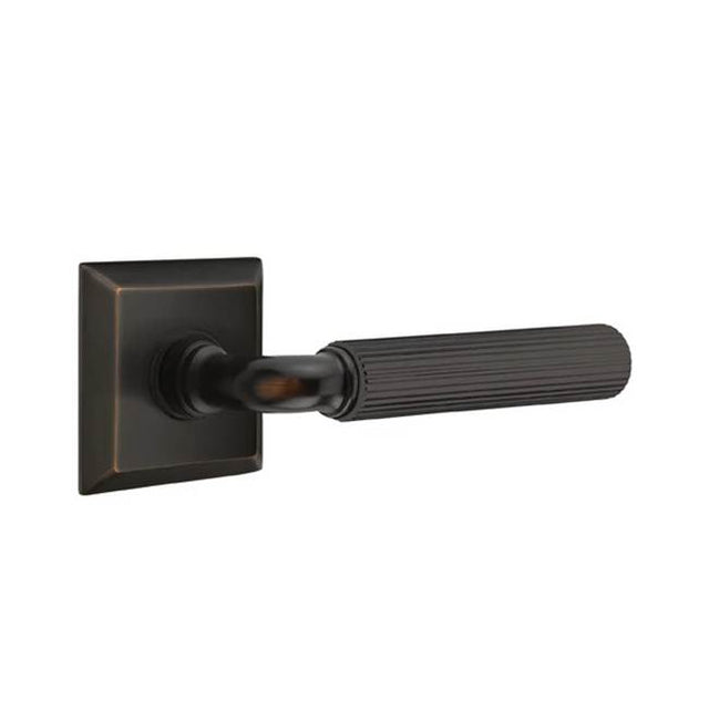 Emtek - Concealed Fastener Privacy, Quincy Rosette US10B, R-Bar Stem US10B, Straight Knurled Handle US10B - Oil Rubbed Bronze