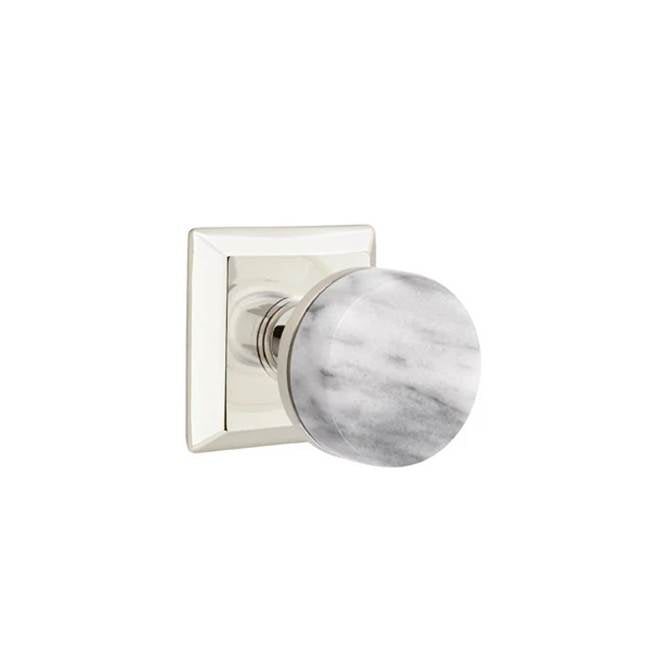 Emtek - Passage, Quincy Rosette US14, Conical Stem US14, White Marble Knob - Polished Nickel