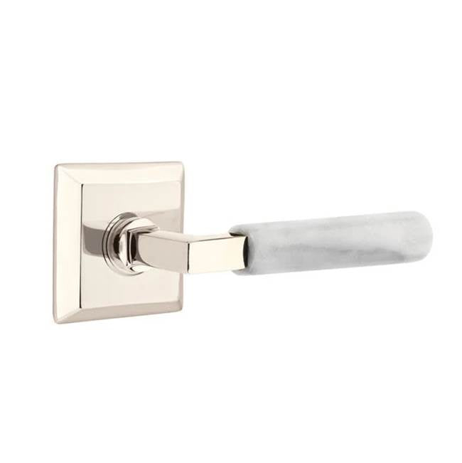 Emtek - Passage, Quincy Rosette US14, L-Square Stem US14, White Marble Handle, RH - Polished Nickel