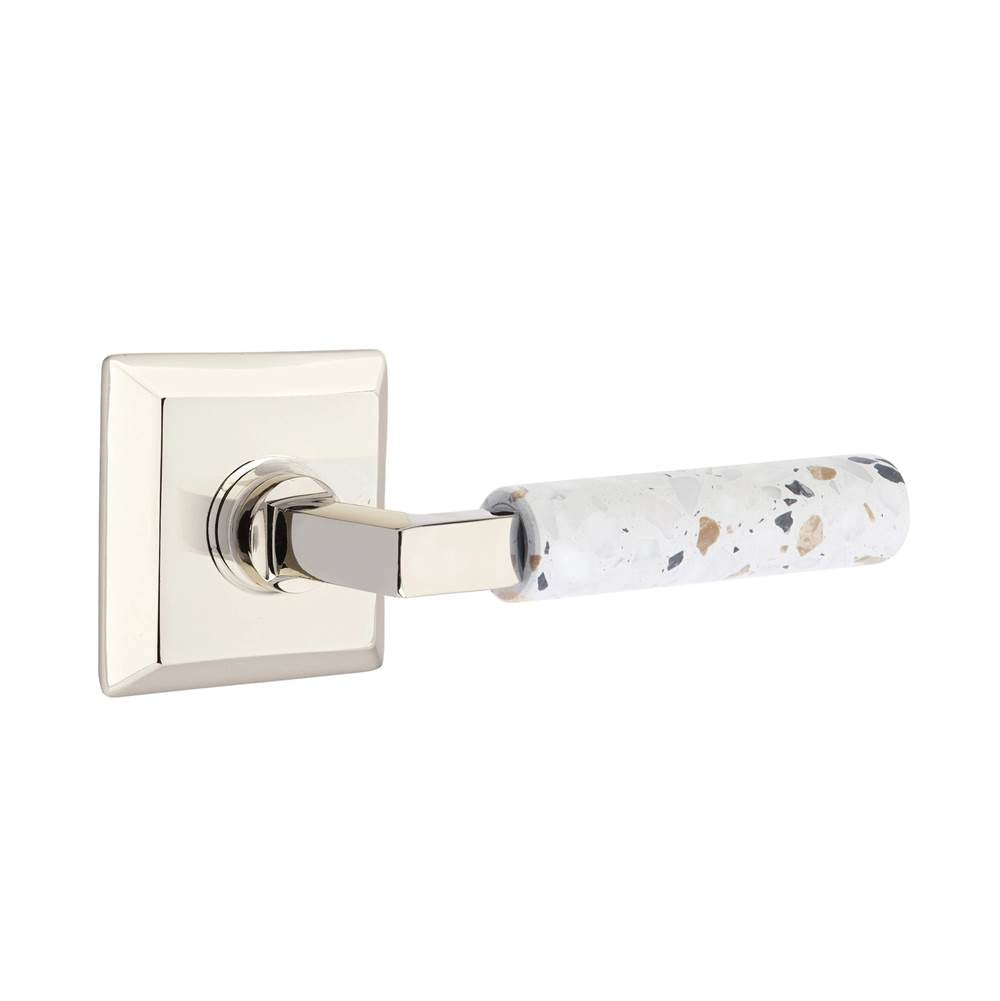Emtek - Select Dummy, Quincy Rosette US14, L-Square Stem US14, Light Terrazzo Handle - Polished Nickel