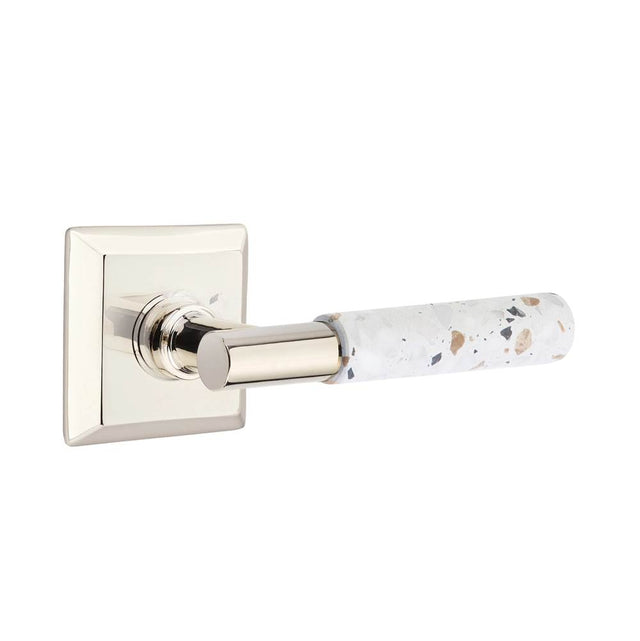 Emtek - Select Passage, Quincy Rosette US14, T-Bar Stem US14, Light Terrazzo Handle, RH - Polished Nickel