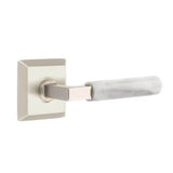 Emtek - Privacy, Quincy Rosette US15, L-Square Stem US15, White Marble Handle, LH - Satin Nickel