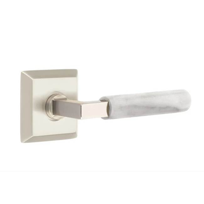 Emtek - Passage, Quincy Rosette US15, L-Square Stem US15, White Marble Handle, RH - Satin Nickel