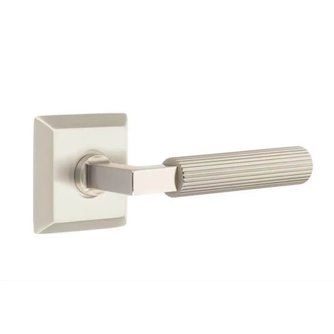 Emtek - Privacy, Quincy Rosette US15, L-Square Stem US15, Straight Knurled Handle US15 RH - Satin Nickel