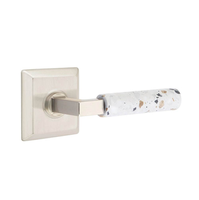 Emtek - Select Dummy, Quincy Rosette US15, L-Square Stem US15, Light Terrazzo Handle - Satin Nickel