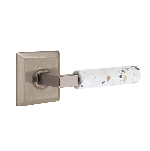 Emtek - Select Dummy, Quincy Rosette US15A, L-Square Stem US15A, Light Terrazzo Handle - Pewter