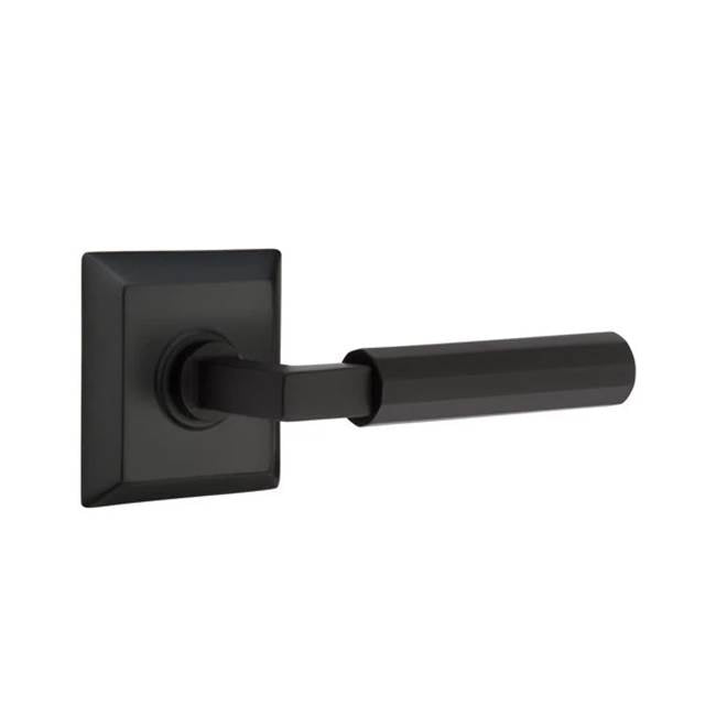 Emtek - Passage, Quincy Rosette US19, L-Square Stem US19, Faceted Handle US19 LH - Flat Black