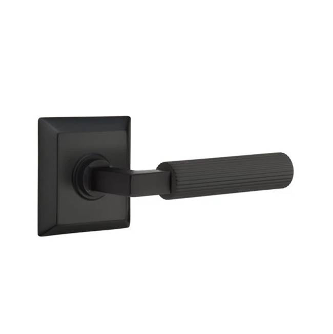 Emtek - Dummy, Quincy Rosette US19, L-Square Stem US19, Straight Knurled Handle US19 - Flat Black