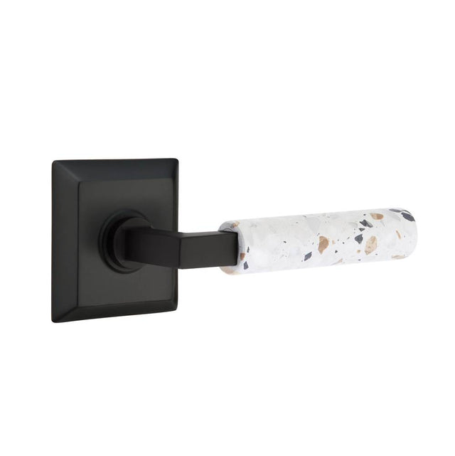 Emtek - Select Passage, Quincy Rosette US19, L-Square Stem US19, Light Terrazzo Handle, LH - Flat Black