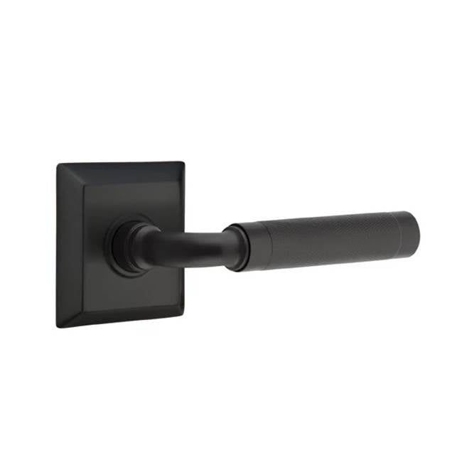 Emtek - Passage, Quincy Rosette US19, R-Bar Stem US19, Knurled Handle US19 RH - Flat Black