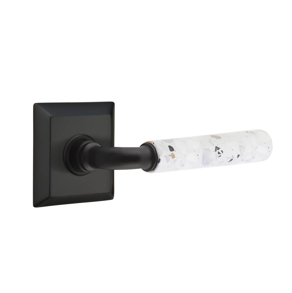 Emtek - Select Privacy, Quincy Rosette US19, R-Bar Stem US19, Light Terrazzo Handle, LH - Flat Black