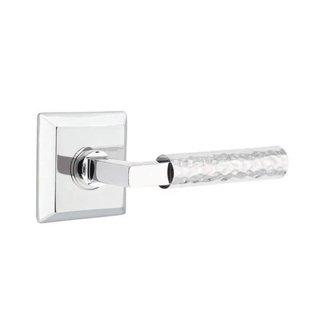 Emtek - Privacy, Quincy Rosette US26, L-Square Stem US26, Hammered Handle US26 LH - Polished Chrome