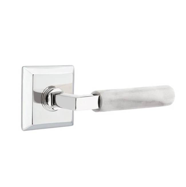 Emtek - Concealed Fastener, Passage, Quincy Rosette US26, L-Square Stem US26, White Marble Handle - Polished Chrome