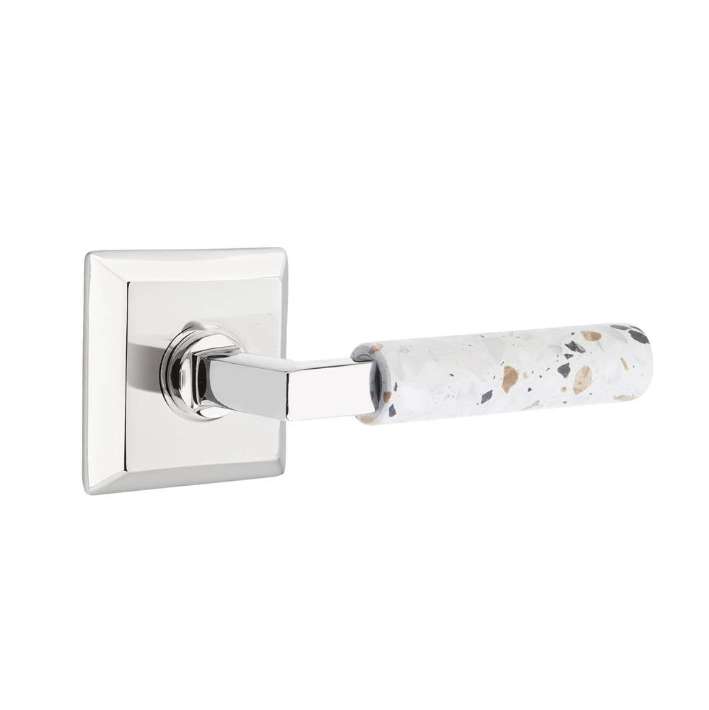 Emtek - Select Privacy, Quincy Rosette US26, L-Square Stem US26, Light Terrazzo Handle, LH - Polished Chrome