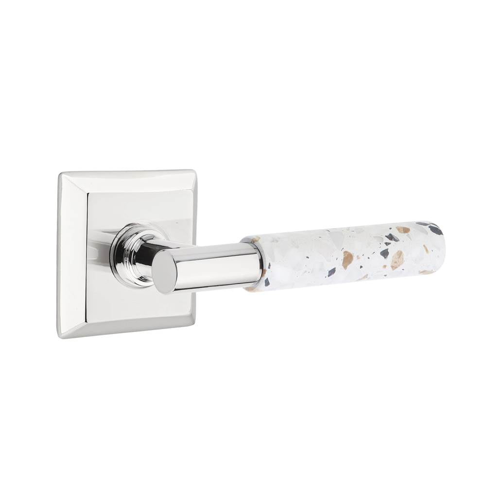 Emtek - Select Passage, Quincy Rosette US26, T-Bar Stem US26, Light Terrazzo Handle, LH - Polished Chrome