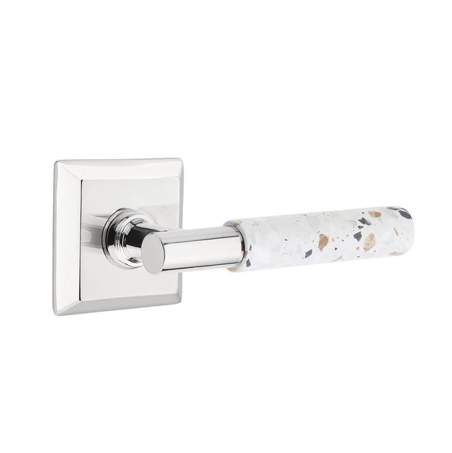 Emtek - Select Privacy, Quincy Rosette US26, T-Bar Stem US26, Light Terrazzo Handle, RH - Polished Chrome