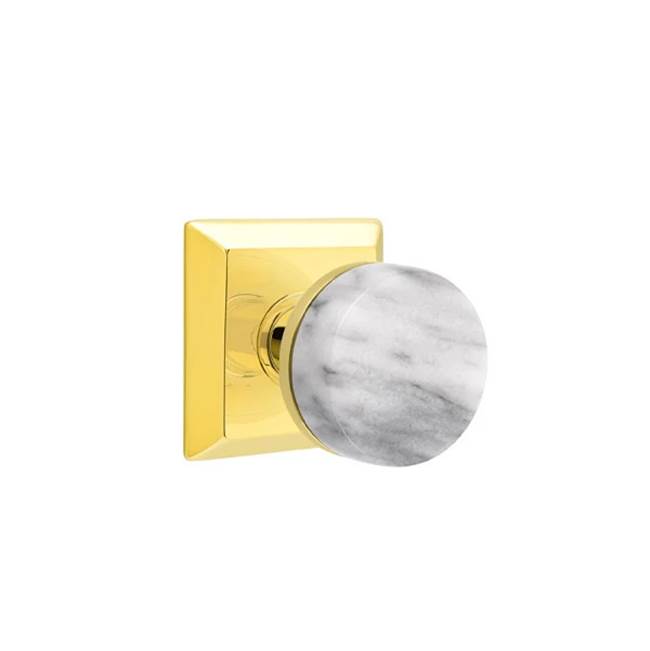 Emtek - Passage, Quincy Rosette US3NL, Conical Stem US3NL, White Marble Knob - Unlacquered Brass