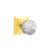 Emtek - Concealed Fastener Privacy, Quincy Rosette US3NL, Conical Stem US3NL, White Marble Knob - Unlacquered Brass