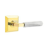 Emtek - Privacy, Quincy Rosette US3NL, L-Square Stem US3NL, White Marble Handle, LH - Unlacquered Brass