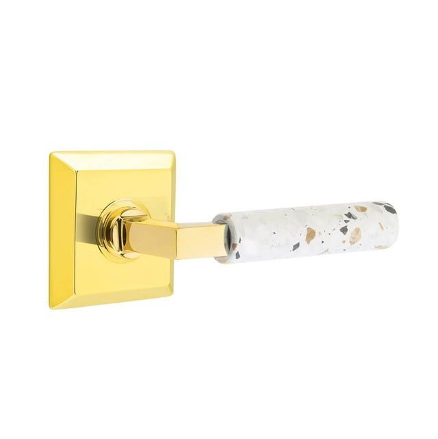 Emtek - Select Passage, Quincy Rosette US3NL, L-Square Stem US3NL, Light Terrazzo Handle, LH - Unlacquered Brass