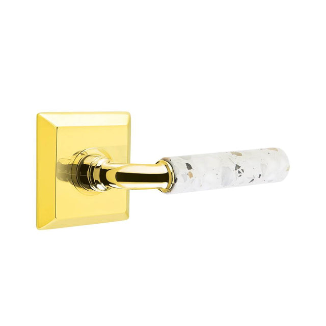 Emtek - Select Passage, Quincy Rosette US3NL, R-Bar Stem US3NL, Light Terrazzo Handle, LH - Unlacquered Brass