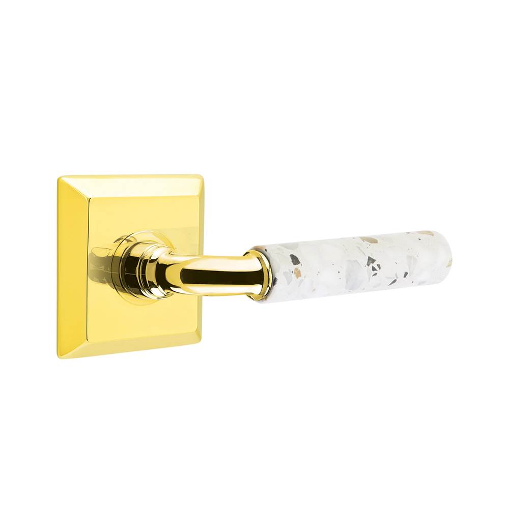 Emtek - Select Privacy, Quincy Rosette US3NL, R-Bar Stem US3NL, Light Terrazzo Handle, RH - Unlacquered Brass