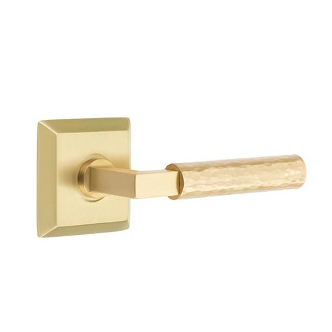 Emtek - Concealed Fastener, Privacy, Quincy Rosette US4, L-Square Stem US4, Hammered Handle US4 - Satin Brass