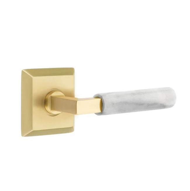 Emtek - Passage, Quincy Rosette US4, L-Square Stem US4, White Marble Handle, LH - Satin Brass