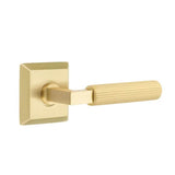 Emtek - Privacy, Quincy Rosette US4, L-Square Stem US4, Straight Knurled Handle US4 RH - Satin Brass